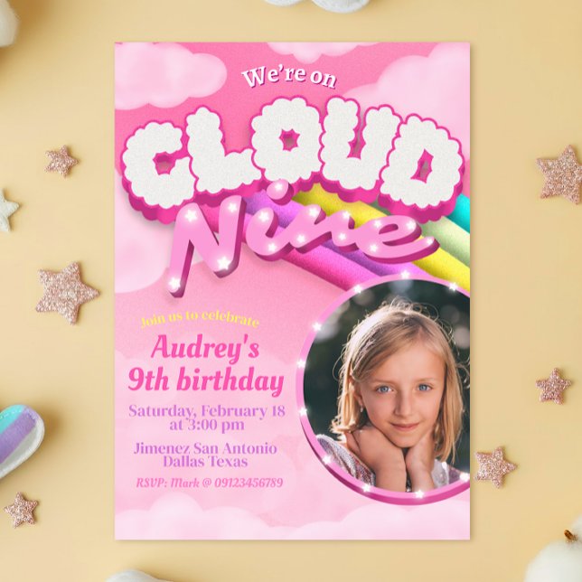 Cloud Nine - 9:e födelsedagen med Bild Inbjudningar (Cloud Nine - 9th Birthday with Picture Invitation)
