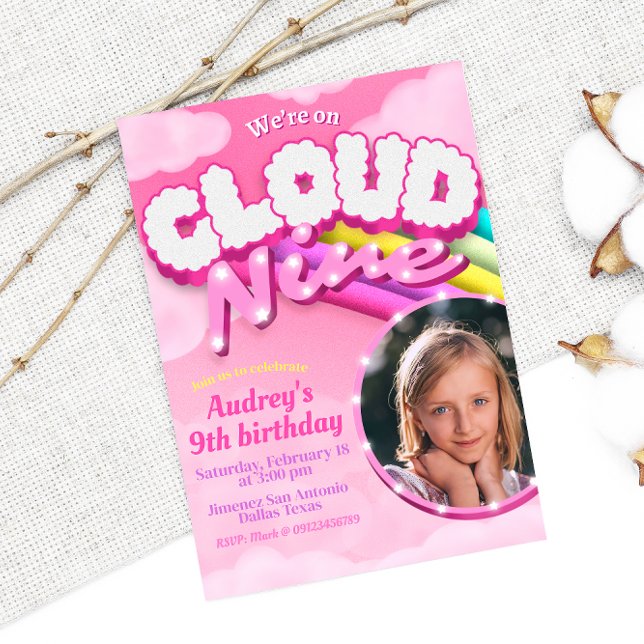 Cloud Nine - 9:e födelsedagen med Bild Inbjudningar (Skapare uppladdad)