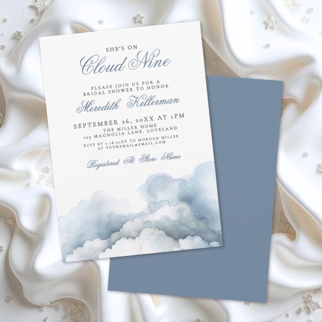 Cloud Nine 9 Elegant Blå Bröllopsdusch Inbjudningar (Cloud Nine 9 Elegant Blue Bridal Shower Invitation)