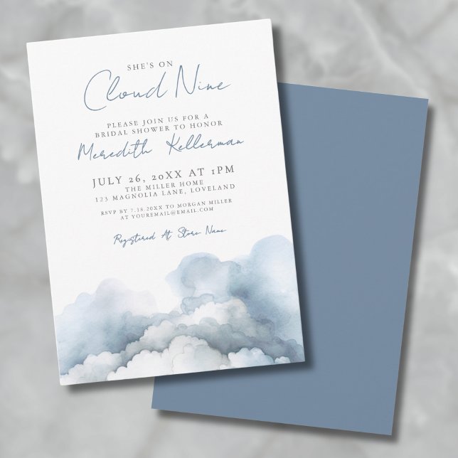 Cloud Nine 9 Elegant Blå Bröllopsdusch Inbjudningar (Elegant Simple Blue Bow Bridal Shower Invitation)