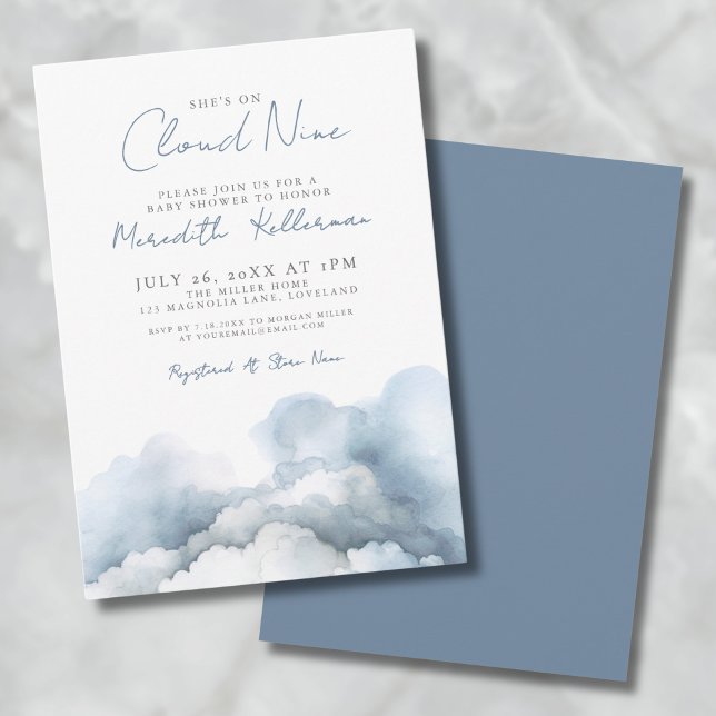 Cloud Nine 9 Eleganter Blue Baby Shower Inbjudningar (Cloud Nine 9 Elegant Blue Baby Shower Invitation)