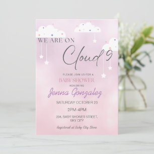 Cloud Nine 9 Girl Rosa Baby Shower-inbjudan Inbjudningar