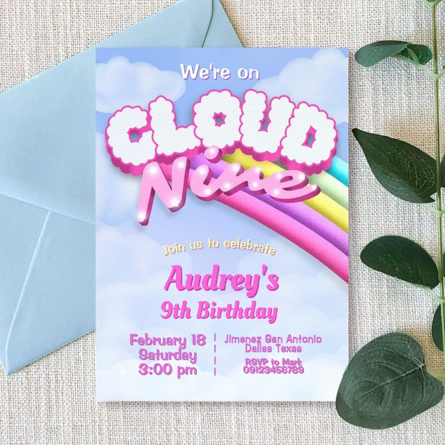 Cloud Nine - 9th Birthday Invitation Inbjudningar (Cloud Nine - 9th Birthday Invitation)