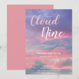 Cloud Nine Baby Flickflicka Rosa Blå Blad Inbjudni Inbjudningar