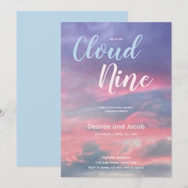 Cloud Nine Baby Pojke Bebis Shower Inbjudningar (Fram/baksida)