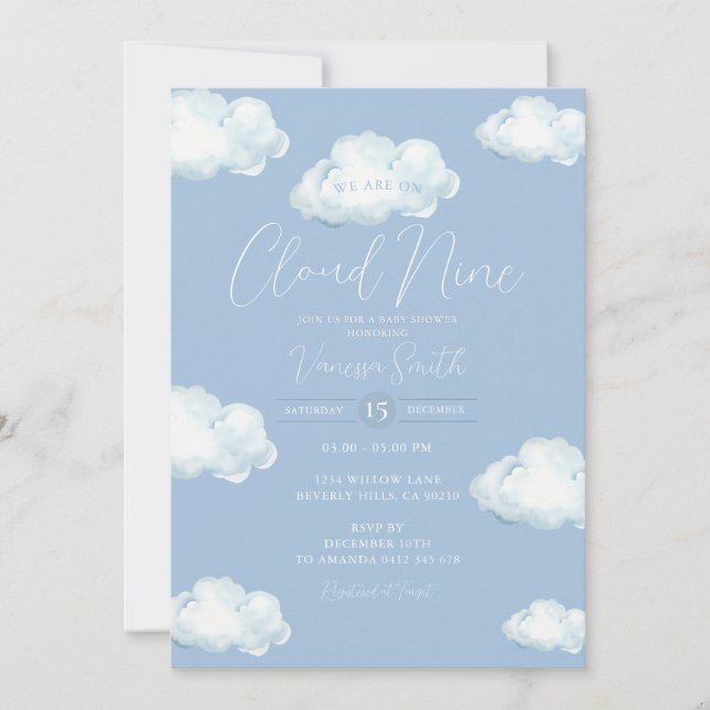 Cloud Nine Baby Shower Blå Moln Inbjudningar (Framsida)
