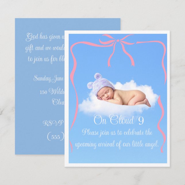 Cloud Nine Baby Shower Digital nedladdningsbar inb Inbjudningar (Fram/baksida)