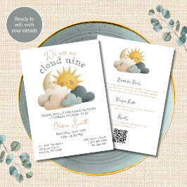 Cloud Nine Baby Shower Inbjudan Allt-i-ett QR