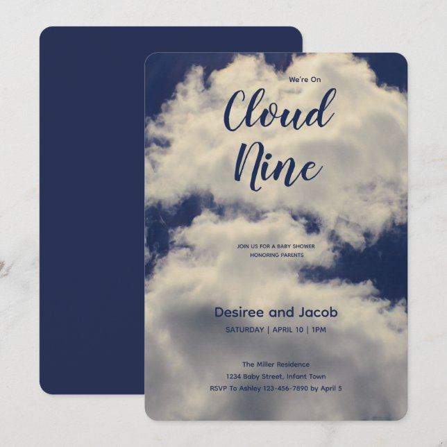 Cloud Nine Baby Shower Invitations Inbjudningar (Fram/baksida)