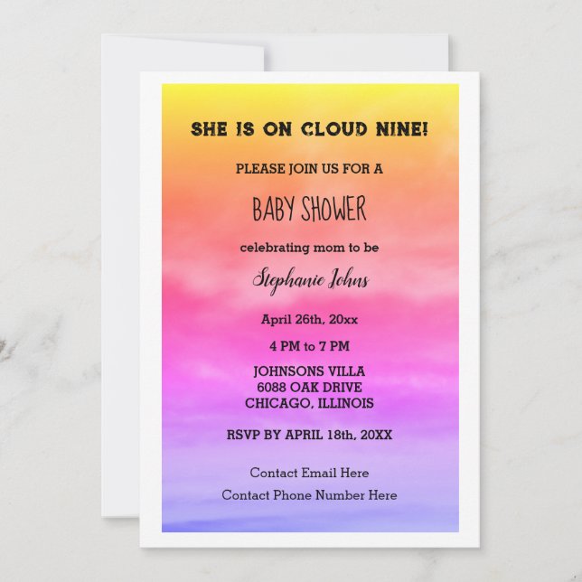 Cloud Nine Baby Shower QR Code Flicka Rosa Art Inbjudningar (Framsida)