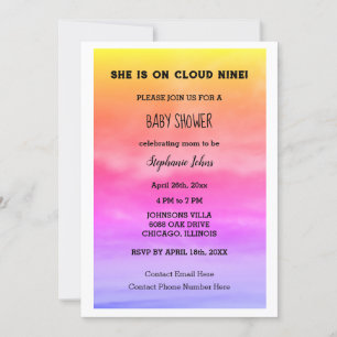Cloud Nine Baby Shower QR Code Flicka Rosa Art Inbjudningar