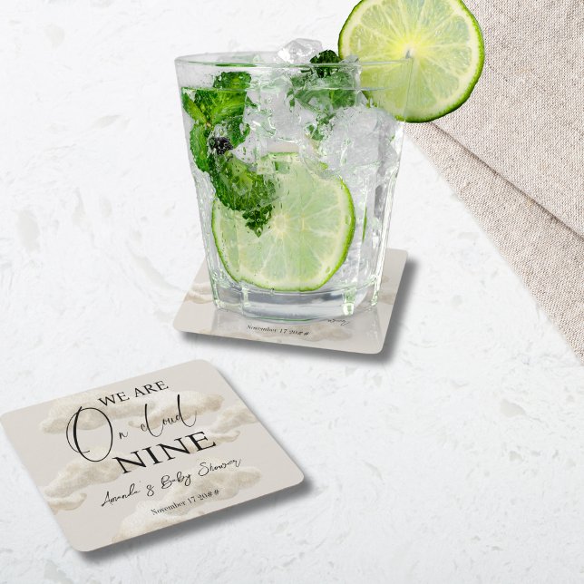 Cloud Nine Beige Gender Neutral Himmel Baby Shower Underlägg Papper Kvadrat (Skapare uppladdad)