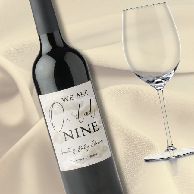 Cloud Nine Beige Gender Neutral Himmel Baby Shower Vinflaska Etikett (Skapare uppladdad)