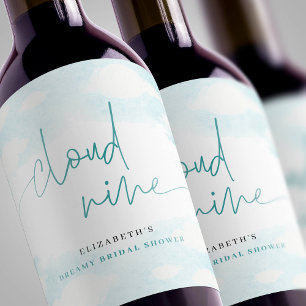 Cloud Nine Blue and White Möhippa dreamy Vinflaska Etikett