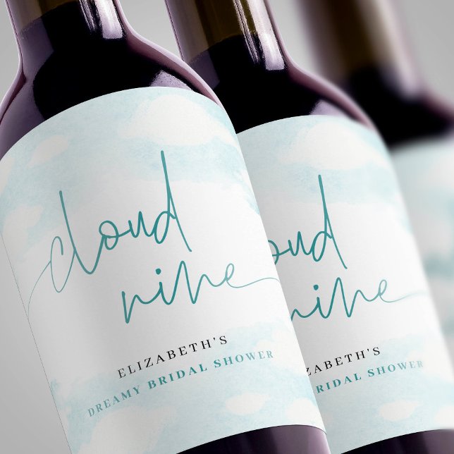 Cloud Nine Blue and White Möhippa dreamy Vinflaska Etikett (Skapare uppladdad)