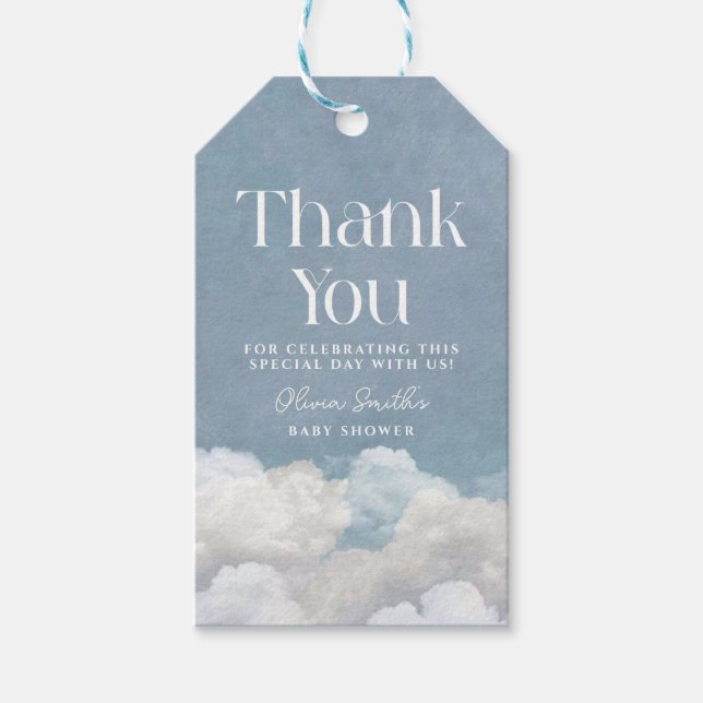Cloud Nine Blue Cloud Baby Shower Presentetikett (Framsidan)