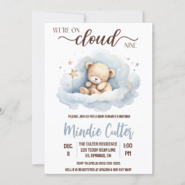 Cloud Nine, Blue Sleeping Nalle Baby Shower Inbjudningar