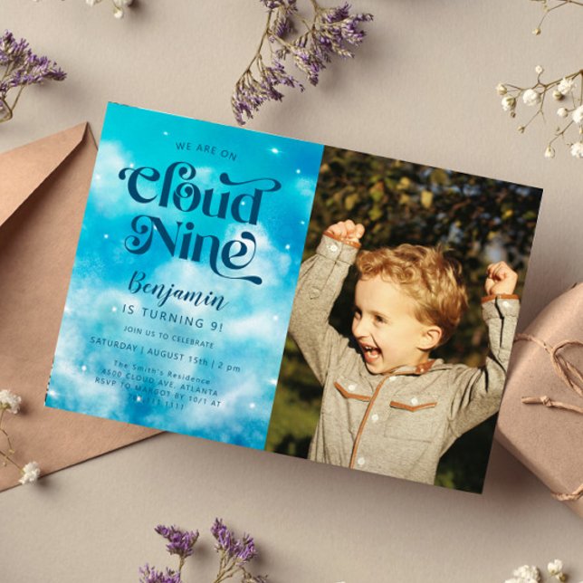 Cloud Nine Boy's 9:e födelsedagsfoto Inbjudningar (Skapare uppladdad)