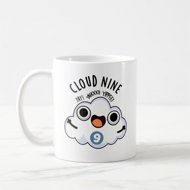 Cloud Nine Funny Weather Pun Kaffemugg (Vänster)