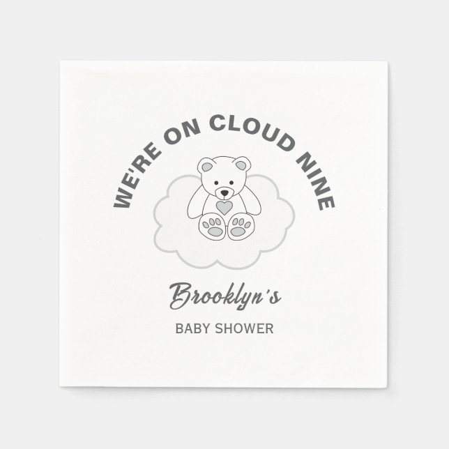 Cloud Nine Gender Neutral Baby Shower Nalle Pappersservett (Framsidan)