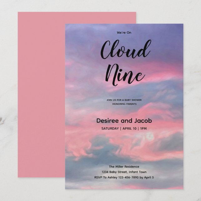Cloud Nine Girl Baby Shower Invitations Inbjudningar (Fram/baksida)