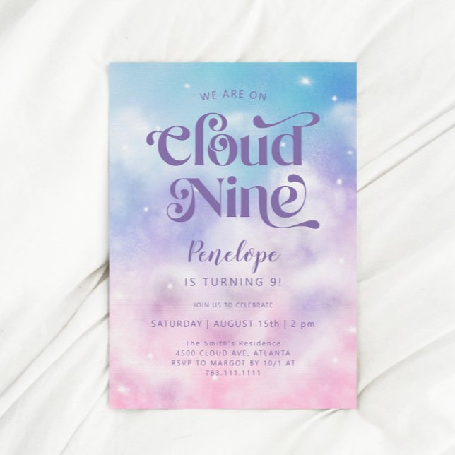 Cloud Nine Girls 9:e födelsedagen Inbjudningar (Skapare uppladdad)