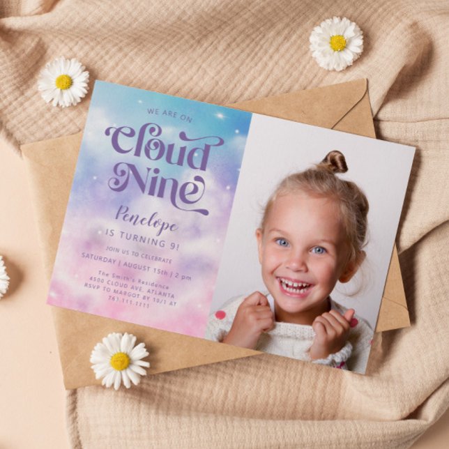 Cloud Nine Girls 9:e födelsedagsfoto Inbjudningar (Skapare uppladdad)