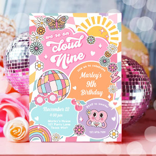 Cloud Nine Groovy Preppy Varsity Disco Birthday Inbjudningar
