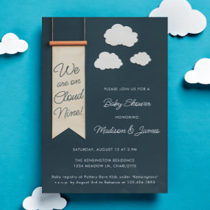 Cloud Nine Modern Blue Sky Baby Shower Inbjudningar