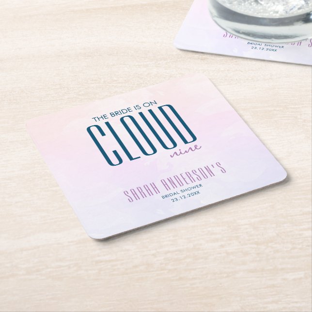 Cloud Nine Modern Lila Blå Bröllopsdusch Underlägg Papper Kvadrat (Vinklad)