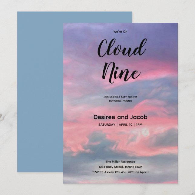 Cloud Nine Pojke Bebis Duschan Invitationer Inbjudningar (Fram/baksida)