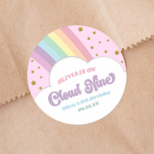 Cloud Nine Rainbow och Stars 9th Födelsedagsfest Runt Klistermärke
