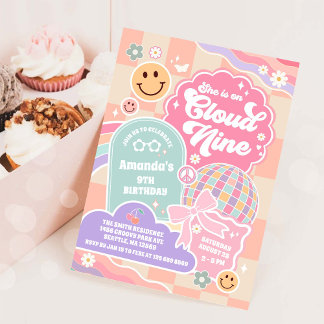 Cloud Nine Retro Groovy Daisy 9-års inbjudan