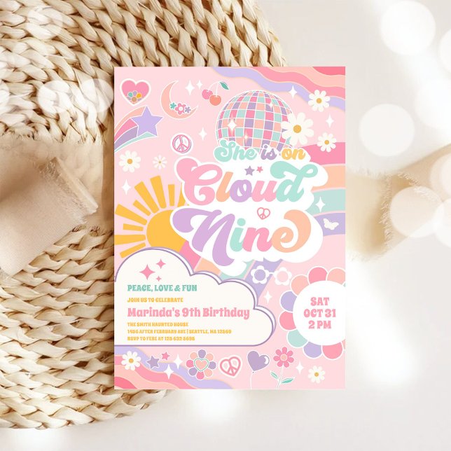 Cloud Nine Retro Groovy Daisy 9th Birthday Inbjudningar (Skapare uppladdad)