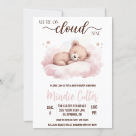 Cloud Nine, Rosa Sleeping Nalle Baby Shower Inbjudningar