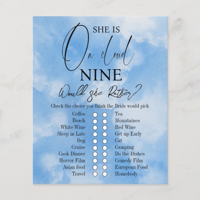 Cloud Nine Watercolor Himlar Blue Möhippa Game (Framsida)