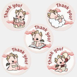 Cloud Pastel Pink Yellow Baby Dragon Thank you Klistermärke