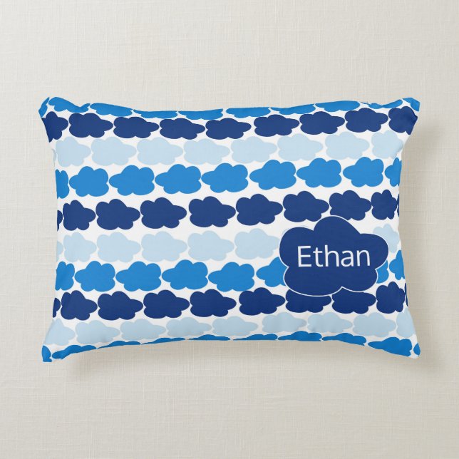 Cloud Pillow for Boy in Blue med Namn Prydnadskudde (Framsidan)