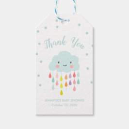 Cloud Raindrops Rainbow Neutralt Tack Boy Presentetikett