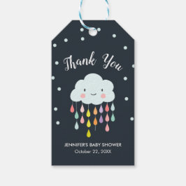 Cloud Raindrops Rainbow Neutralt Tack Boy Presentetikett