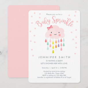 Cloud Raindrops Rosa Girl Girl Baby Sprinkle-inbju Inbjudningar
