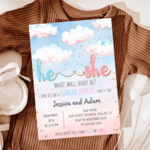 Cloud Watercolor Han eller hennes Gender Reveal Pa Inbjudningar