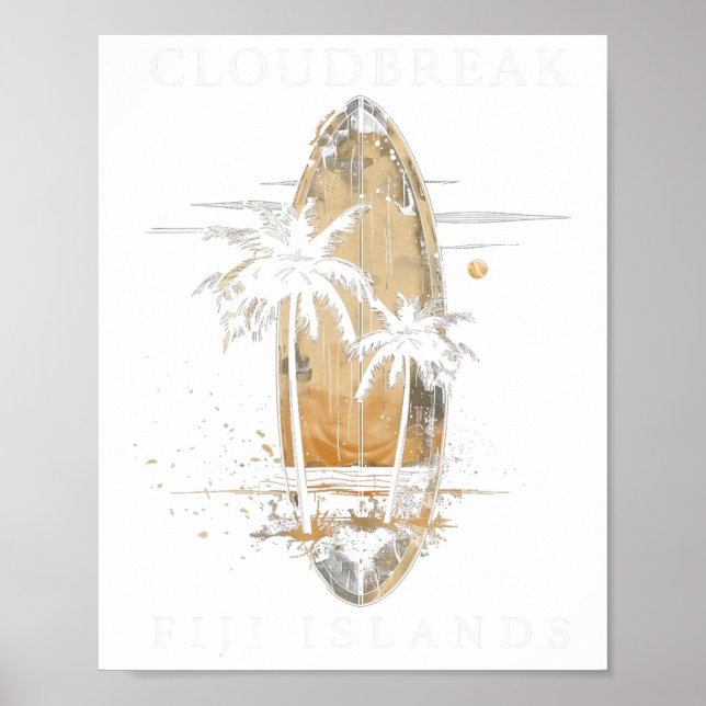 Cloudbreak Fijiöarna Surf Vintage Surfing Surfe Poster (Framsidan)