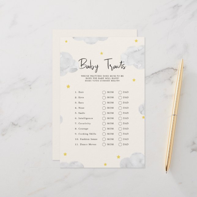 Clouds Baby Traits Baby Shower Game (Fram/Back In Situ)