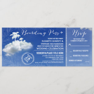 Clouds Beach Boarding Pass Bröllop Biljett Inbjuda Inbjudningar