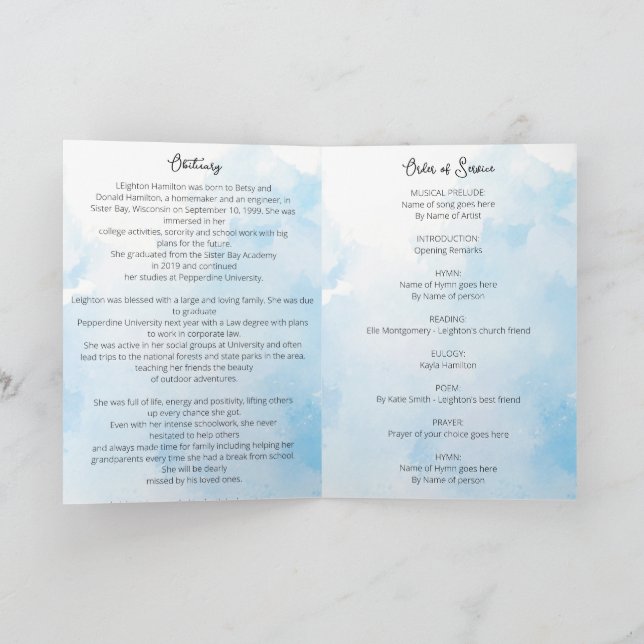 Clouds Bebituary Order of Service Program (Inuti)