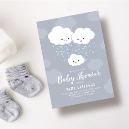 Clouds Family Par Boy Blue Hearts Baby Shower Inbjudningar