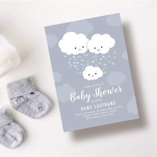 Clouds Family Par Boy Blue Hearts Baby Shower Inbjudningar