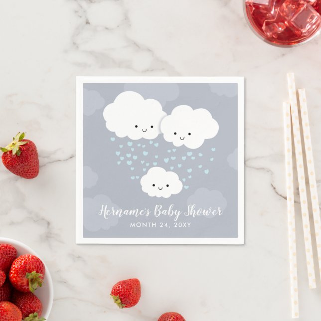 Clouds Family Par Boy Blue Hearts Baby Shower Pappersservett (Insitu)