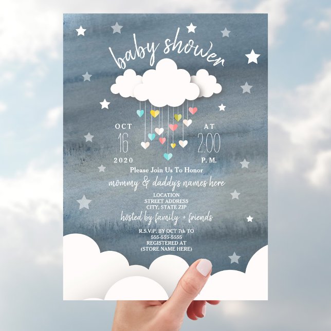 Clouds Heards + Stars Neutralt Baby Shower Inbjudningar (Skapare uppladdad)